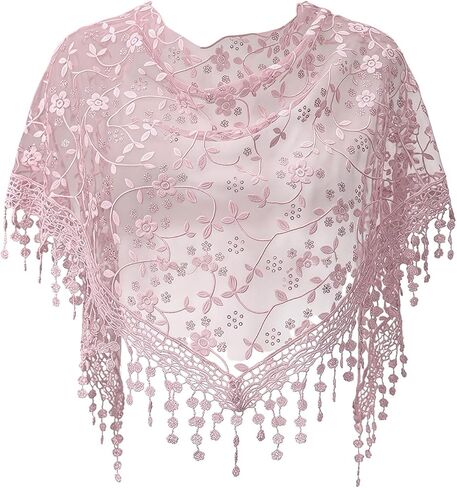 SweatyRocks Women's Floral Lace Sheer Fringe Triangle Scarf Vintage Headscarf Lightweight Shawl Wraps in Kuwait