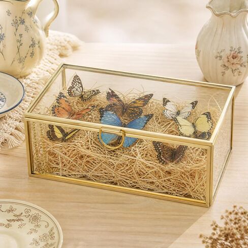 صندوق مجوهرات زجاجي مع غطاء، صندوق حلية بإطار معدني ذهبي، حافظة عرض شفافة للحلقات والأقراط والأساور، منظم مجوهرات صغير لصندوق تخزين سطح طاولة خزانة الحمام in Kuwait