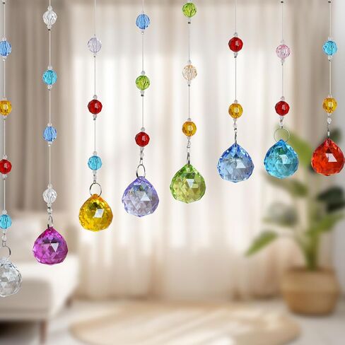 OSVINO Crystal Beaded Curtain for Doorways, 20 Strings Arch Door Beads, Hanging Room Divider Bead Curtains, No Drill Self-Adhesive for Bedroom Window Closet Entryway Home Decor, Rainbow in Saudi Arabia