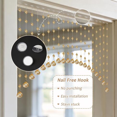 OSVINO Crystal Beaded Curtain for Doorways, 20 Strings Arch Door Beads, Hanging Room Divider Bead Curtains, No Drill Self-Adhesive for Bedroom Window Closet Entryway Home Decor, Rainbow in Saudi Arabia