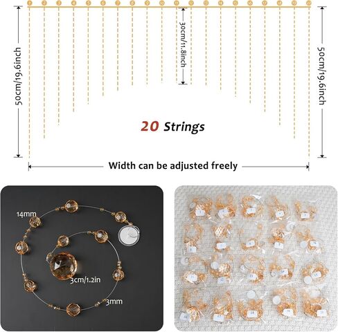 OSVINO Crystal Beaded Curtain for Doorways, 20 Strings Arch Door Beads, Hanging Room Divider Bead Curtains, No Drill Self-Adhesive for Bedroom Window Closet Entryway Home Decor, Rainbow in Saudi Arabia