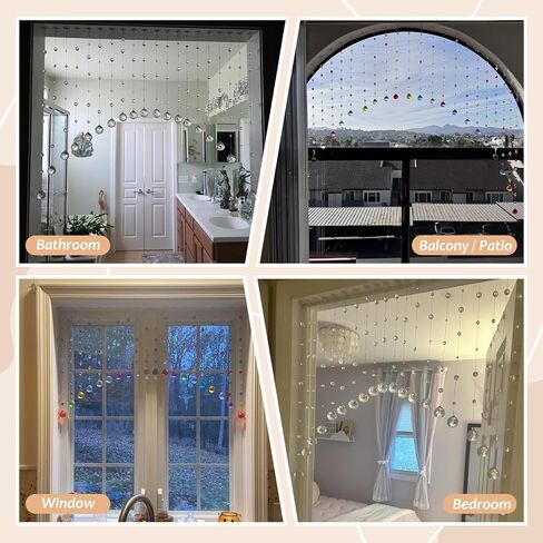 OSVINO Crystal Beaded Curtain for Doorways, 20 Strings Arch Door Beads, Hanging Room Divider Bead Curtains, No Drill Self-Adhesive for Bedroom Window Closet Entryway Home Decor, Rainbow in Saudi Arabia