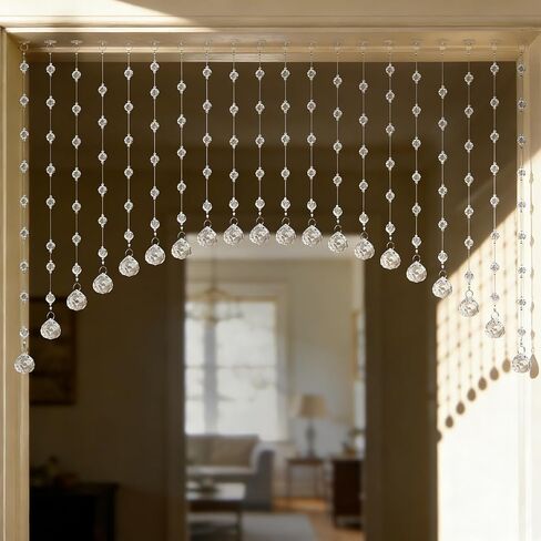 OSVINO Crystal Beaded Curtain for Doorways, 20 Strings Arch Door Beads, Hanging Room Divider Bead Curtains, No Drill Self-Adhesive for Bedroom Window Closet Entryway Home Decor, Rainbow in Saudi Arabia