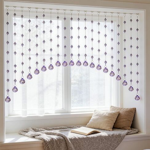 OSVINO Crystal Beaded Curtain for Doorways, 20 Strings Arch Door Beads, Hanging Room Divider Bead Curtains, No Drill Self-Adhesive for Bedroom Window Closet Entryway Home Decor, Rainbow in Saudi Arabia