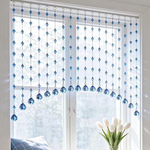 OSVINO Crystal Beaded Curtain for Doorways, 20 Strings Arch Door Beads, Hanging Room Divider Bead Curtains, No Drill Self-Adhesive for Bedroom Window Closet Entryway Home Decor, Rainbow in Saudi Arabia