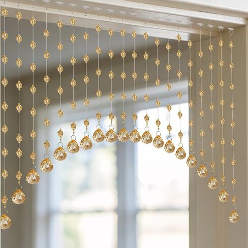 OSVINO Crystal Beaded Curtain for Doorways, 20 Strings Arch Door Beads, Hanging Room Divider Bead Curtains, No Drill Self-Adhesive for Bedroom Window Closet Entryway Home Decor, Rainbow in Saudi Arabia