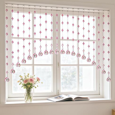 OSVINO Crystal Beaded Curtain for Doorways, 20 Strings Arch Door Beads, Hanging Room Divider Bead Curtains, No Drill Self-Adhesive for Bedroom Window Closet Entryway Home Decor, Rainbow in Saudi Arabia