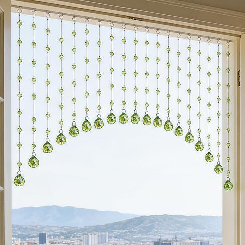 OSVINO Crystal Beaded Curtain for Doorways, 20 Strings Arch Door Beads, Hanging Room Divider Bead Curtains, No Drill Self-Adhesive for Bedroom Window Closet Entryway Home Decor, Rainbow in Saudi Arabia