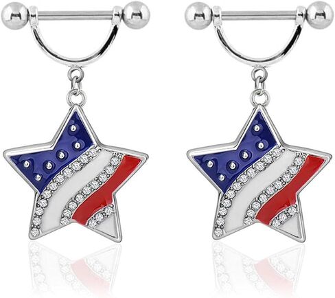14G American Flag Nipple Rings Dangle Star for Women Girls 316L Stainless Steel Cubic Zirconia Hypoallergenic Nipple Piercing Jewelry 2Pcs in Saudi Arabia