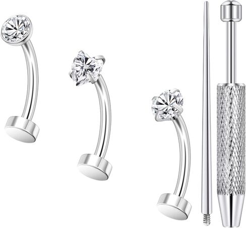 Hoeudjo 14G Surgical Steel Floating Belly Button Rings For Women Flat Back Navel Piercing Jewelry Internally Threaded CZ Belly Rings Set With Taper Tool Ball Grabber Bar Length 8mm 10mm 12mm 14mm in Kuwait