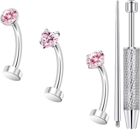 Hoeudjo 14G Surgical Steel Floating Belly Button Rings For Women Flat Back Navel Piercing Jewelry Internally Threaded CZ Belly Rings Set With Taper Tool Ball Grabber Bar Length 8mm 10mm 12mm 14mm in Kuwait