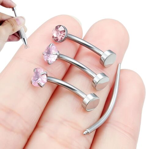 Hoeudjo 14G Surgical Steel Floating Belly Button Rings For Women Flat Back Navel Piercing Jewelry Internally Threaded CZ Belly Rings Set With Taper Tool Ball Grabber Bar Length 8mm 10mm 12mm 14mm in Kuwait