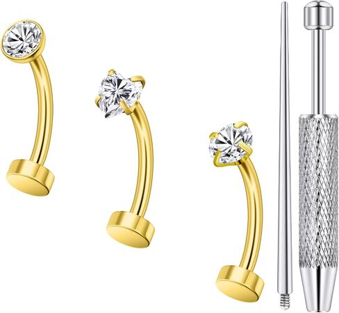 Hoeudjo 14G Surgical Steel Floating Belly Button Rings For Women Flat Back Navel Piercing Jewelry Internally Threaded CZ Belly Rings Set With Taper Tool Ball Grabber Bar Length 8mm 10mm 12mm 14mm in Kuwait