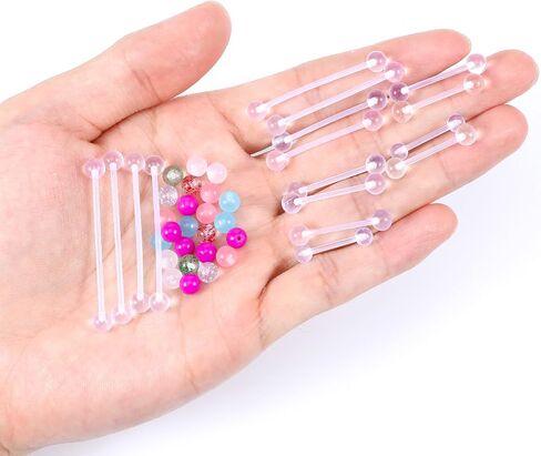 16Pcs Plastic Nipple Piercing Jewelry, 14G Clear Tongue Ring, Long Bar Nipple Barbell Piercings for Women - Bar Length 16/19/22/25/32/35/38mm, 24Pcs Multicolor Replacement Balls in Saudi Arabia