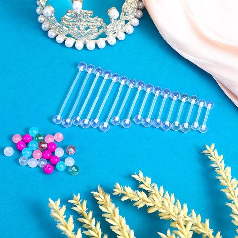 16Pcs Plastic Nipple Piercing Jewelry, 14G Clear Tongue Ring, Long Bar Nipple Barbell Piercings for Women - Bar Length 16/19/22/25/32/35/38mm, 24Pcs Multicolor Replacement Balls in Saudi Arabia