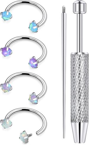 16G Horseshoe Septum Nose Ring Piercing Jewelry Stainless Steel Internal Thread Circular Barbell Daith Rook Earring Snake Bite Lip Ring Piercing Jewelry for Women Men 16 Gauge Opal Silver in Kuwait
