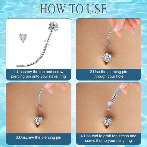 JELUTAR 316L 14G Belly Button Rings, 6 PCS Hypoallergenic Surgical Steel Belly Button Piercing Kit, Cubic Zirconia Navel Barbell Stud Body Piercing Jewelry for Women Men, Silver in Saudi Arabia