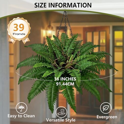 36In Artificial Boston Ferns Bush, Set of 2 Large Faux Ferns Plants, 39 Branches Fake Ferns Vines for Home Living Room Decor, Indoor and Outdoor in Saudi Arabia