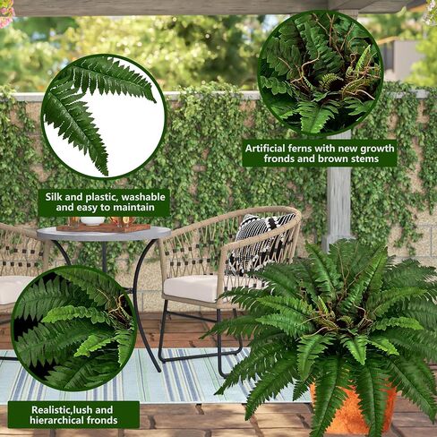 36In Artificial Boston Ferns Bush, Set of 2 Large Faux Ferns Plants, 39 Branches Fake Ferns Vines for Home Living Room Decor, Indoor and Outdoor in Saudi Arabia