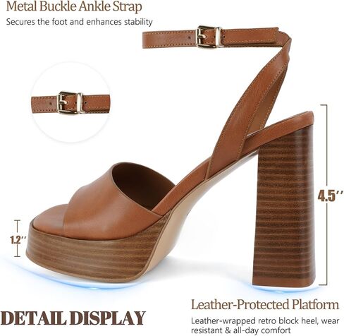 ANFEE Platform Heels for Women Open Toe Chunky Block Heel Ankle Strap Sandals in Kuwait