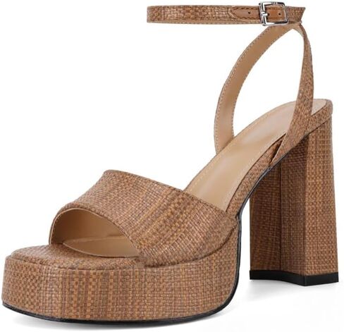 ANFEE Platform Heels for Women Open Toe Chunky Block Heel Ankle Strap Sandals in Kuwait