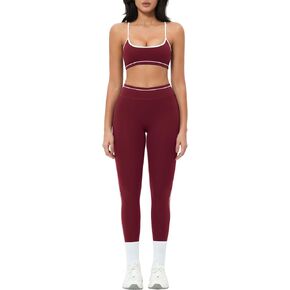 QBGJTD Womens Workout Set Two Piece Strappy Color Block Sports Bra Matching High Waist Leggings Gym Work Pilates Outfits in Saudi Arabia