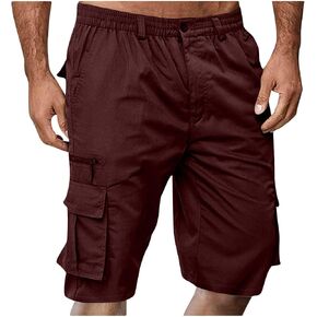 Men Casual Solid Shorts with Multi-Pocket Button Zipper Elastic Waist Short Pants Fashion Half Pants Mid-Calf Pants in Saudi Arabia