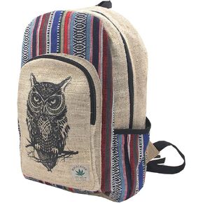 Natural Handmade Large Multi Pocket Hemp Nepal Backpack (Owl) in Saudi Arabia