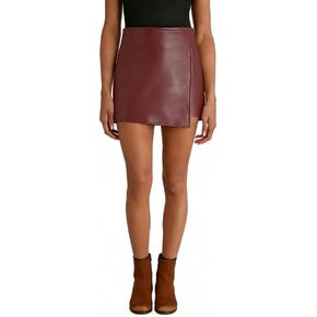 Women Faux Leather Mini Skirt Split Hem Skort Shorts Zipper Club Skirts in Saudi Arabia