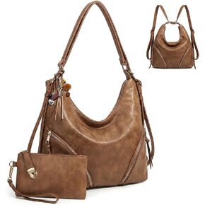 Womens PU Leather Hobo Bag Checkered Crossbody Bag 3-in-1 Convertible Backpack Shoulder Bag, with Small Pouch and Charms in Saudi Arabia