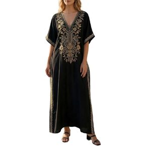 NFVNKJ Swimsuit Cover Ups Embroidery V Neck Short Sleeve Swim Cover Up for Women Kaftan Dresses in Saudi Arabia
