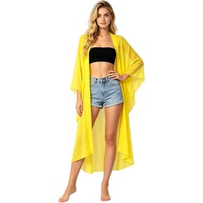 Women's Chiffon Long Kimono Cardigan, Open Front Flowy Beach Cover Up, Summer Casual Duster in Saudi Arabia