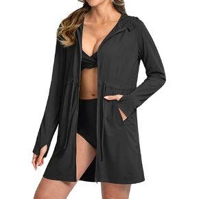 Bsubseach Women's UPF 50+ Swim Cover Up Sun Protection Drawstring Hoodie Jacket Lightweight Long Sleeve Beach Coverup in Kuwait