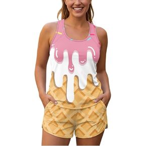 Women Tankini Swimsuits with Shorts Two Piece Tummy Control Bathing Suits Top with Two Pockets Bottom Swimwear in Saudi Arabia
