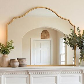 PERFNIQUE Gold Scalloped Mirror, 40"x29" Large Vintage Wall Mirror with Tempered Glass, Arched Antique Mirror for Mantel Fireplace Entryway Living Room Decor in Saudi Arabia
