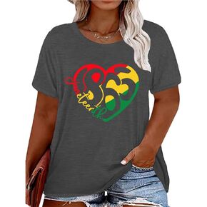 GeLivable Plus Size Juneteenth T Shirt Women Black History Month Graphic Tee Loose Casual Short Sleeve Print Shirt in Saudi Arabia