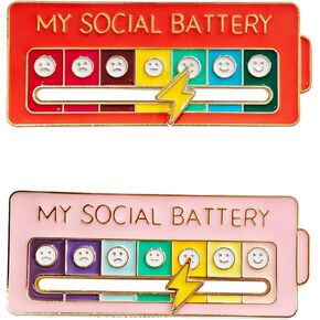 2-Pack Funny Social Battery Slider Enamel Pin - Cute 7-Day Mood Interactive Lapel Pin for Introverts, Backpacks & Bags - My Social Battery Creative Badge & Cool Pins, Great Social Worker Gifts（pink） in Saudi Arabia