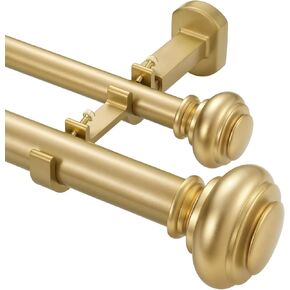1 1/8 Inch Heavy Duty Double Curtain Rods for Windows, 72-144inch(6-12ft) Adjustable Length Telescoping Dual Drapery Rod Set with Solid Aluminum Bracket for Porch, Floor-to-ceiling Window, Warm Gold in Saudi Arabia