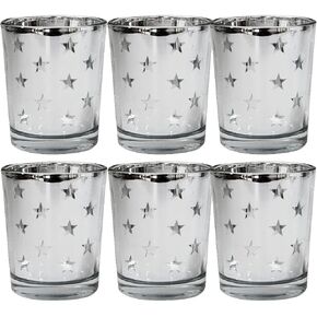 Mercury Votive Candle Holder Set of 6, Star Design Silver Mercury Glass Tealight Candle Holders, Perfect for Home, Parties, and Wedding Décor in Saudi Arabia