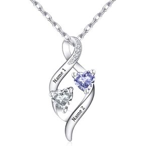 Novgarden Sterling Silver Personalized 2 Names Mom Love Necklace, Double Heart Birthstone Pendant Engraved Infinity Necklace Mother Daughter Gifts for Mom in Saudi Arabia