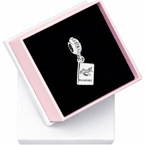 Passport Dangle Charm - Compatible with PANDORA Moments - Gift for Her - Sterling Silver & Vacation Party Voyage Flight Airplane - With Gift Box in Saudi Arabia