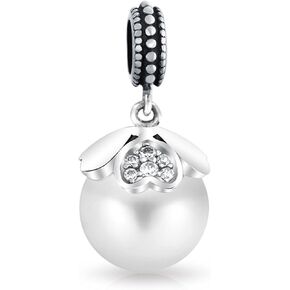 Bling Jewelry .925 Sterling Silver Vintage Style Heart Cap Faux White Pearl Dangle Charm Bead For Women for Bracelet in Saudi Arabia