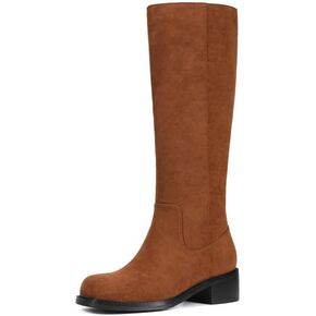 ZJA Knee High Boots Square Toe Boots Low Heel Flat Long Boots for Women Dress Chunky Comfortable Tall Boots in Saudi Arabia