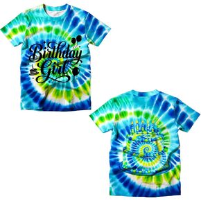 Birthday Girl Shirt Tie Dye Shirts for 4-14 Years Old Kids Toddler Girls Party Tees Outfits Tops in Saudi Arabia