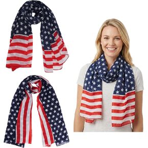 Sucrain 2PCS American Flag Scarf Patriotic Scarf 4th of July Red White and Blue Scarves Soft Sheer Chiffon Wrap for Independence Day in Saudi Arabia