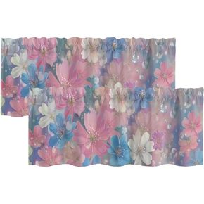 Floral Valances for Windows 2 pack,Rod Pocket Valance Curtains,Small Window Treatment Valances for Kitchen Living Room,Bedroom,Bathroom,Home Decor,18x54 Inch,2 Panel,Dreamy Pink Blue Cherry Blossoms in Saudi Arabia