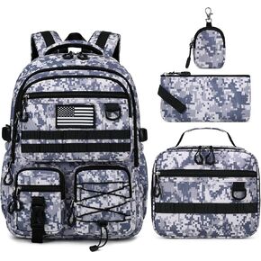 GeeWin Camo Backpack for Boys, 4PCS Boys Backpack with Lunch Box Set, 17 Inch Tactical Military Waterproof Boy Bookbag for Kids, Teens, Elementary Middle High College School Student (Grey Green) in Saudi Arabia