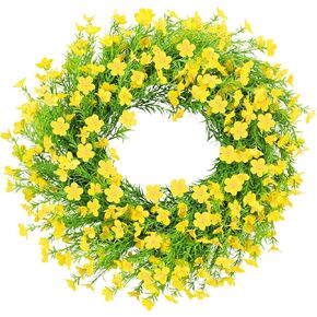 Summer Wreaths for Front Door 24 Inch Artificial Forsythia Wreaths with Colorful Silk Flowers for Home Farmhouse Indoor Outdoor Wall Décor-Pink in Saudi Arabia