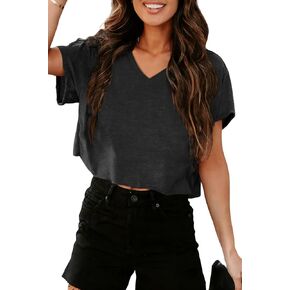 UNCLECAT Women's V Neck Cropped T Shirts Summer Short Sleeve Crewneck Crop Tops Solid Basic Tees in Saudi Arabia