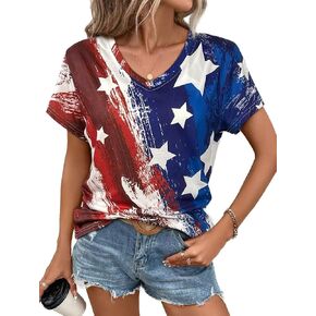 4th of July Shirts Women American Flag Patriotic Shirts USA Star Stripes Graphic T Shirt Short Sleeve Summer Tees in Saudi Arabia